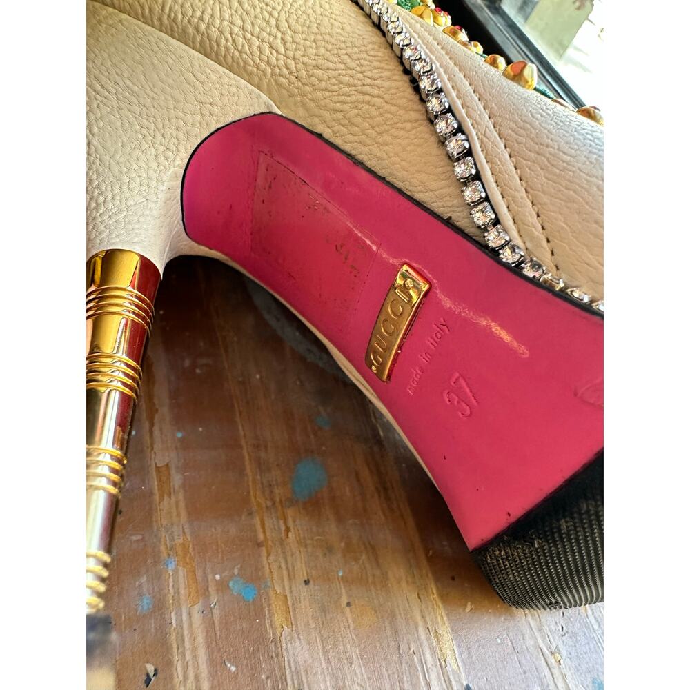 GUCCI Ivory Leather Floral ‘Fosca’ 2017 Pink Bottom Runway Booties Size 37 - Picture 15 of 16